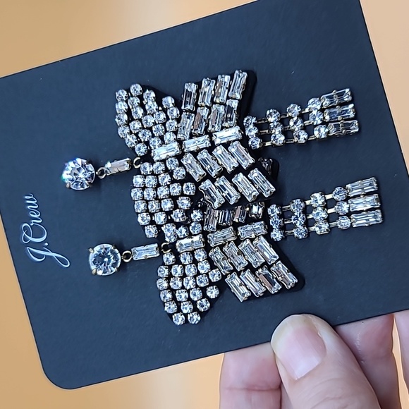 New in Bag! J. Crew "Les Velvet" Sparkly Rhinestone Posts w Cascading Baguettes! - Picture 4 of 8